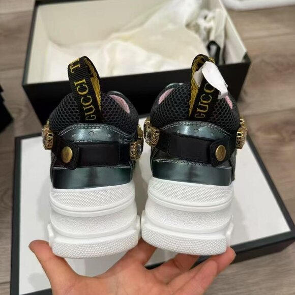 NIB Authentic Gucci Tricolor Leather&Mesh Flashtrek Reflective Lace Up Sneakers - Picture 3 of 6